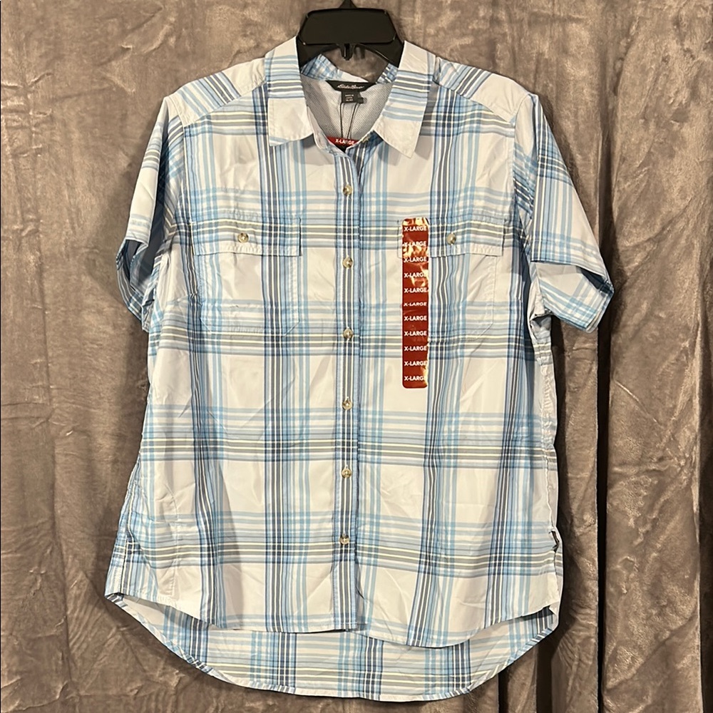 Eddie Bauer Blue and Yellow Button Down Shirt
